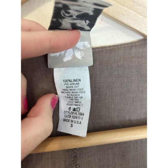 Match Point USA Top Womens S Brown Linen Tunic Lagenlook Coastal Asymmetrical - Picture 3 of 4